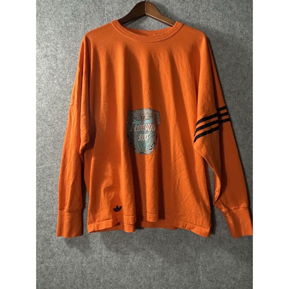 Adidas X Marvel Avengers I Love You 3000 Orange Long Sleeve Shirt Men's XL Baggy